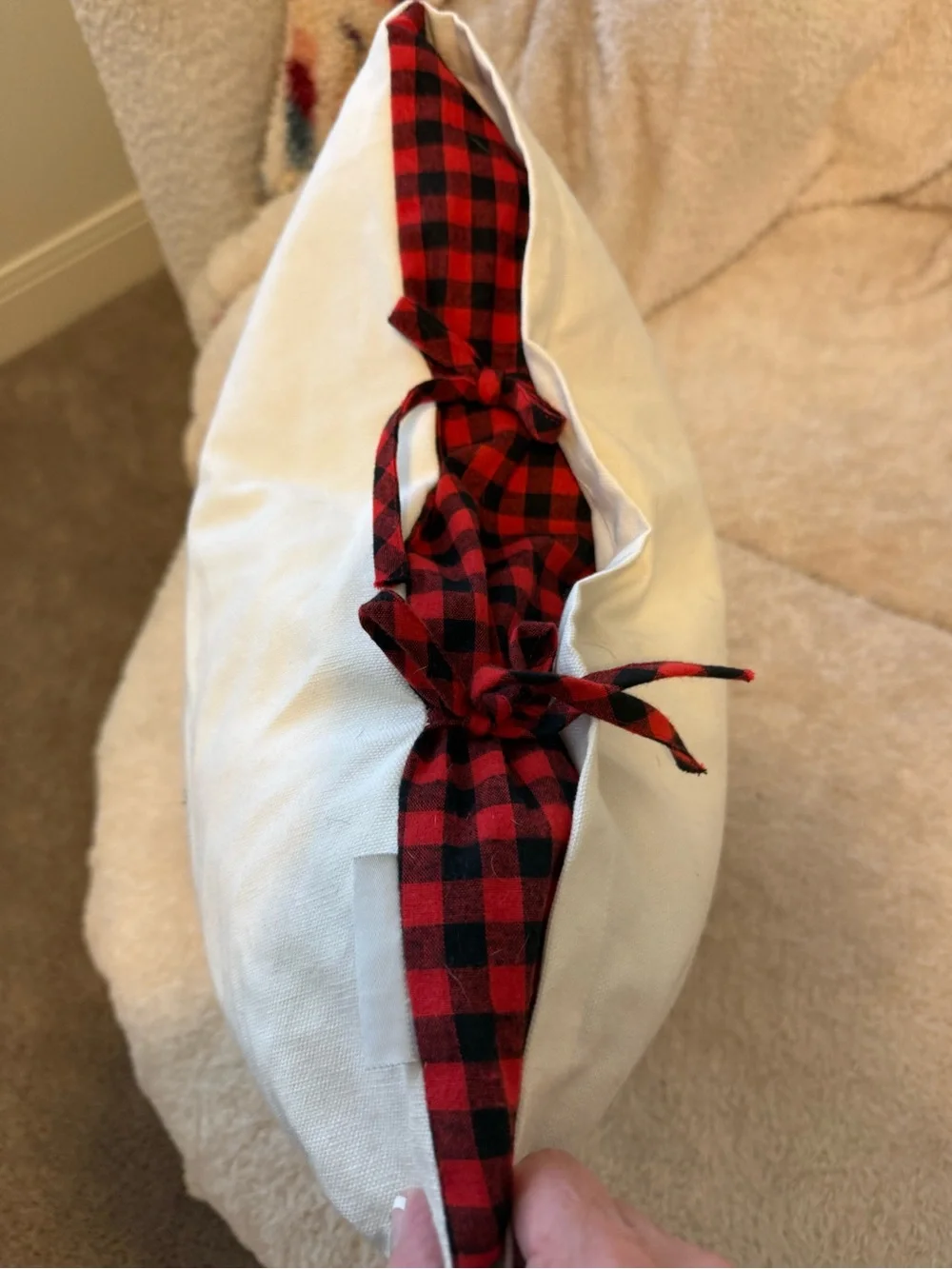 Rae Dunn White Merry & Bright Holiday Pillow with Black Lettering